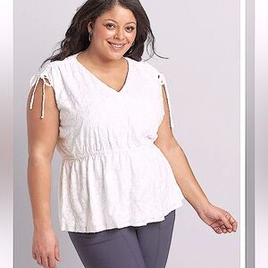 Lane Bryant Textured double layered Peplum blouse ties on shoulders .. Sz 18/20